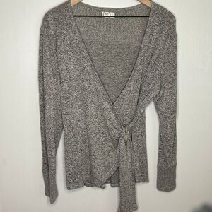 24/7 Cozy Wrap Sweater Heather Gray Long Sleeve Knit Top XL A47